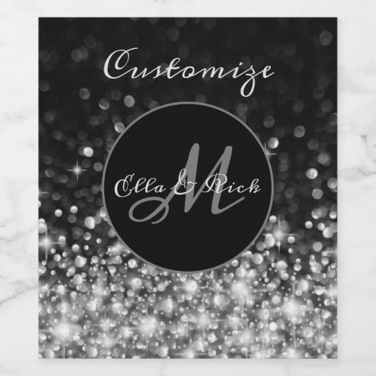 Monogrammed Zilveren Sparkle Wijn Etiket (Enkel label)
