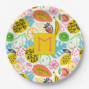 Monogrammed Zomer Fruit Patroon Papieren Bordje