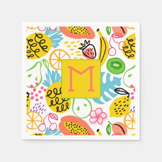 Monogrammed Zomer Fruit Patroon Servet (Voorkant)