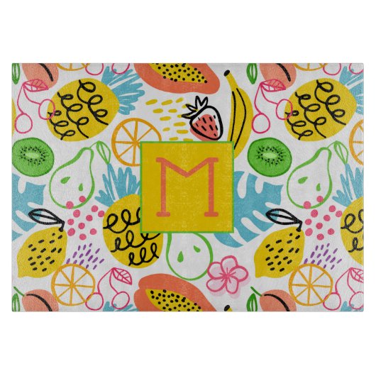 Monogrammed Zomer Fruit Patroon Snijplank (Voorkant)