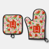 Monogrammed Zomer Watermeloen Fruit Patroon Ovenwant & Pannenlap Set (Voorkant)