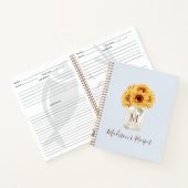 Monogrammed Zonnebloem Mason Jar Pastel Blauw Rece Notitieboek (Binnen)