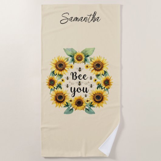 Monogrammed Zonnebloemen Bijen Bee You Yellow Strandlaken (Voorkant)