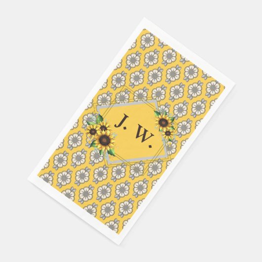 Monogrammed Zonnebloempapier servet (Hoek)