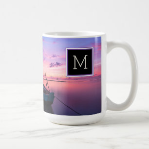 Monogrammed Zonsondergang Boot op het Water Koffiemok