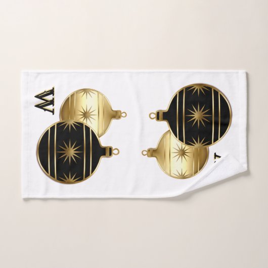 Monogrammed zwart en goud kersthanddoek handdoek (Handdoek)
