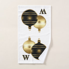 Monogrammed zwart en goud kersthanddoek handdoek