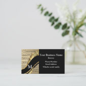 Monogrammed zwart en muziek blad patroon visitekaartje (Staand voorkant)