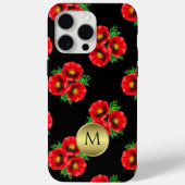 Monogrammed Zwart en Rood Bloemen Poppies Case-Mate iPhone Case (Achterkant)