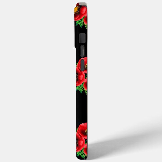 Monogrammed Zwart en Rood Bloemen Poppies Case-Mate iPhone Case (Achterkant / Links)