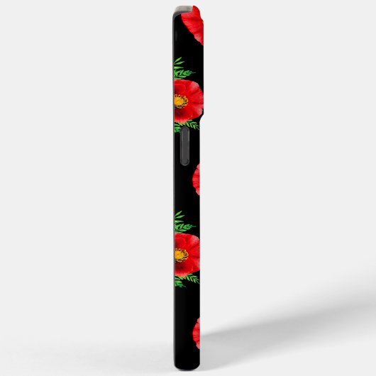 Monogrammed Zwart en Rood Bloemen Poppies Case-Mate iPhone Case (Achterkant / Rechts)