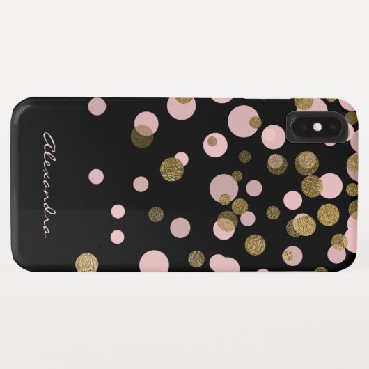 Monogrammed Zwart en Roos Gold Foil Confetti Case-Mate iPhone Case (Achterkant (horizontaal))