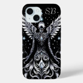 Monogrammed zwart en zilveren Tattoos engel Case-Mate iPhone Case (Achterkant)