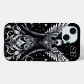Monogrammed zwart en zilveren Tattoos engel Case-Mate iPhone Case (Achterkant (horizontaal))