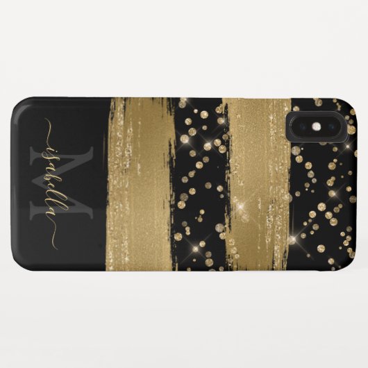 Monogrammed Zwart Goud Script Case-Mate iPhone Case (Achterkant (horizontaal))