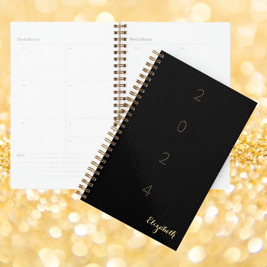Monogrammed Zwart Goud Weekly Maandelijks 2024 Pla Planner