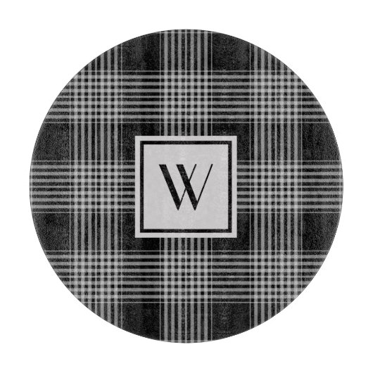 Monogrammed zwart & grijs Gecontroleerd Patroon Snijplank (Voorkant)