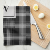 Monogrammed zwart & grijs Gecontroleerd Patroon Theedoek (Quarter Fold)