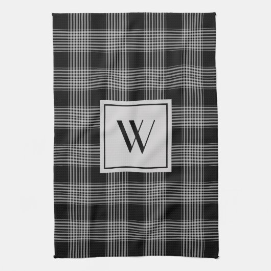 Monogrammed zwart & grijs Gecontroleerd Patroon Theedoek (Verticaal)