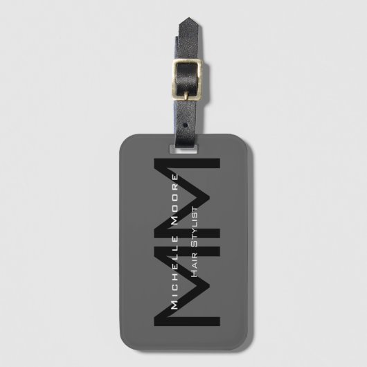 Monogrammed Zwart Grijs Initialen Naam Beroep Bagagelabel (Voorkant (verticaal))