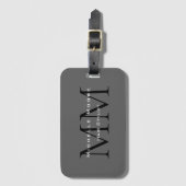 Monogrammed zwart grijs kalligrafie bagagelabel (Voorkant (verticaal))