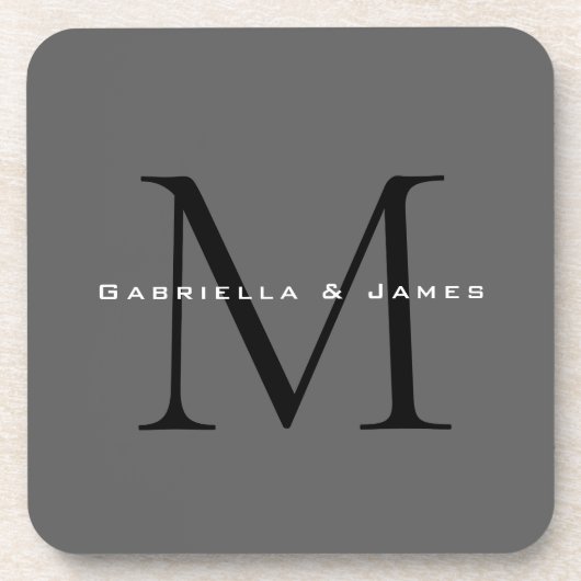 Monogrammed zwart grijs kalligrafie bruiloft bier onderzetter (Voorkant)