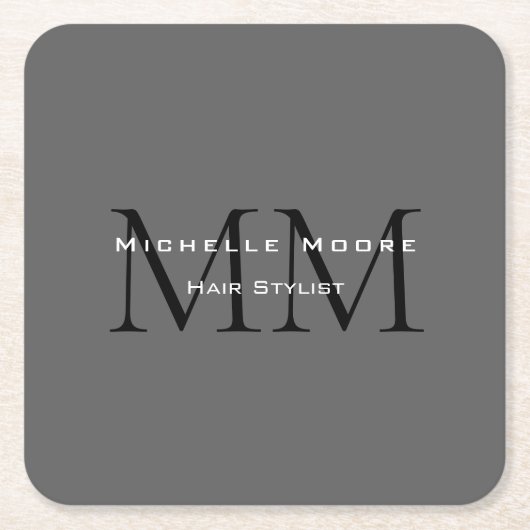 Monogrammed zwart grijs kalligrafie kartonnen onderzetters (Voorkant)