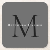 Monogrammed zwart grijs kalligrafie kartonnen onderzetters (Voorkant)