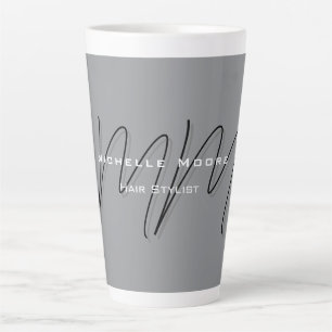 Monogrammed zwart grijs kalligrafie latte mok