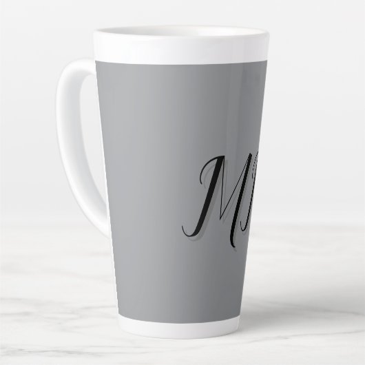 Monogrammed zwart grijs kalligrafie latte mok (Linkerhoek)