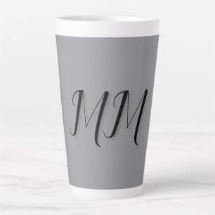 Monogrammed zwart grijs kalligrafie latte mok