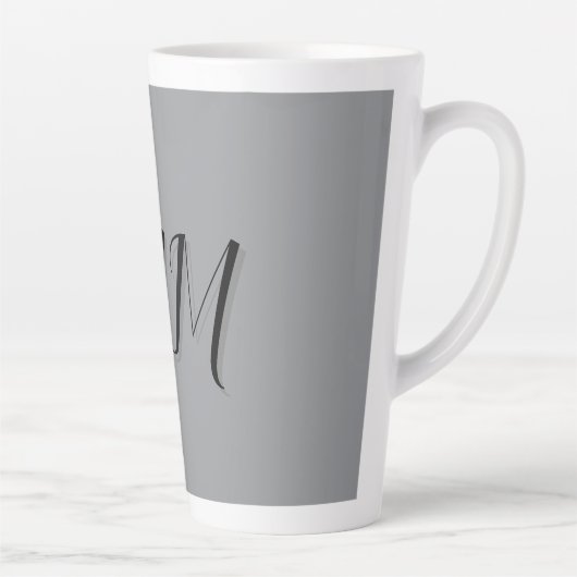 Monogrammed zwart grijs kalligrafie latte mok (Rechts)