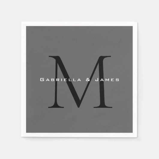 Monogrammed zwart grijs kalligrafie servet (Voorkant)