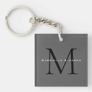 Monogrammed zwart grijs kalligrafie sleutelhanger