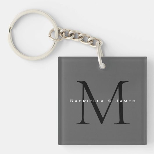 Monogrammed zwart grijs kalligrafie sleutelhanger (voorkant)