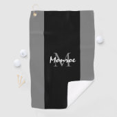 Monogrammed Zwart Grijze Moderne Manuscript Gepers Golfhanddoek (Insitu)