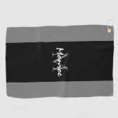 Monogrammed Zwart Grijze Moderne Manuscript Gepers Golfhanddoek (Horizontaal)