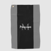 Monogrammed Zwart Grijze Moderne Manuscript Gepers Golfhanddoek (Voorkant)