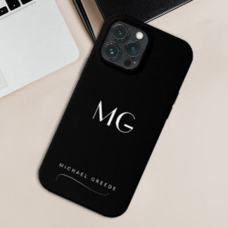 Monogrammed zwart minimalist met naam Case-Mate iPhone case