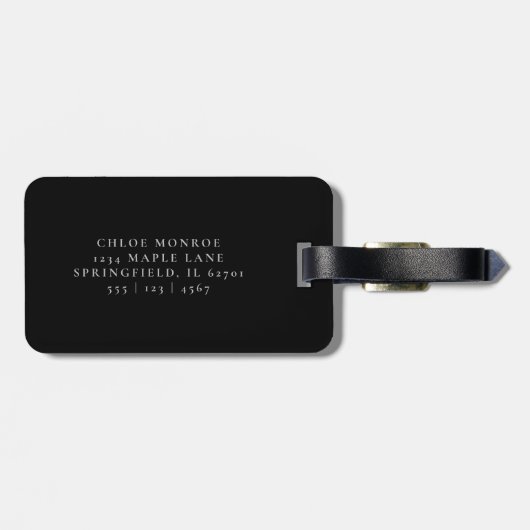 Monogrammed Zwart Plaid Moderne Eenvoudige Initial Bagagelabel (Achterkant horizontaal)
