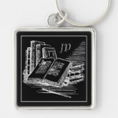 Monogrammed Zwart-wit Academia Sleutelhanger (Voorkant)