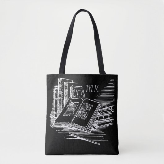 Monogrammed Zwart-wit Academia Tote Bag (Voorkant)