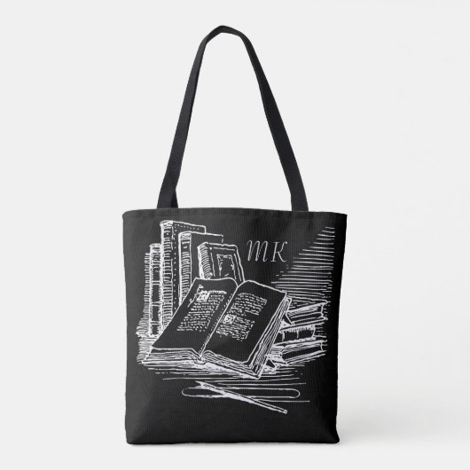 Monogrammed Zwart-wit Academia Tote Bag (Achterkant)
