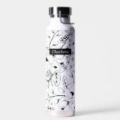 Monogrammed Zwart-wit Bloemen Vacuüm Isolaat Waterfles (Links)