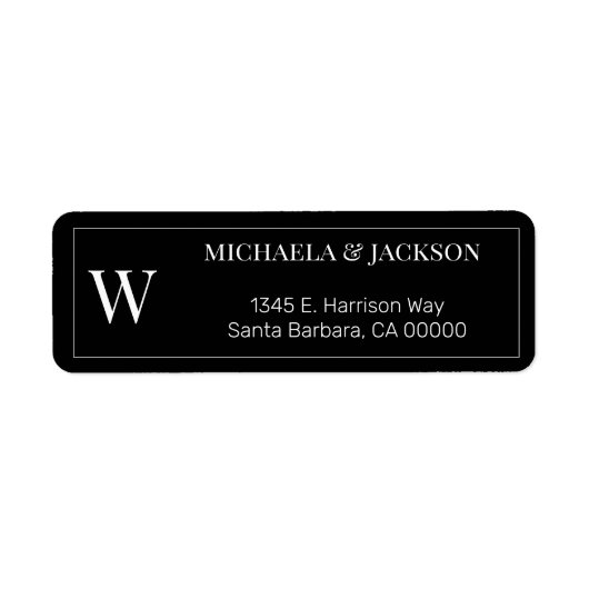 Monogrammed Zwart Wit Eenvoudig Adres van de Terug Etiket (Voorkant)