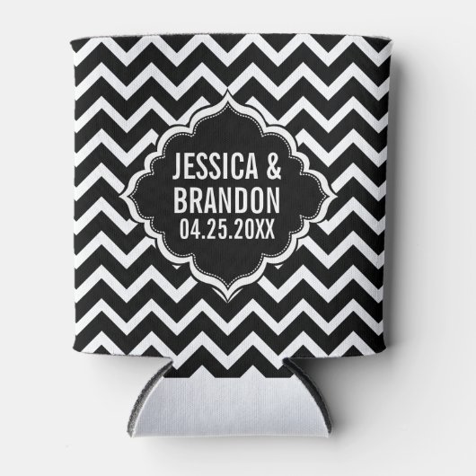 Monogrammed Zwart & Wit Geometrisch Zigzag Chevron Blikjeskoeler (Voorkant)