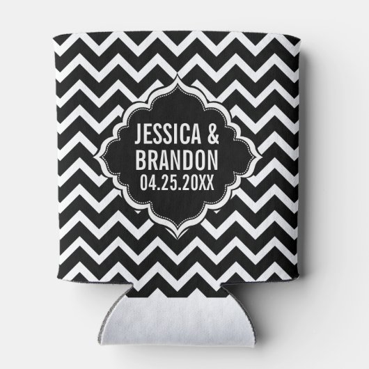 Monogrammed Zwart & Wit Geometrisch Zigzag Chevron Blikjeskoeler (Achterkant)