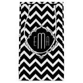 Monogrammed Zwart & Wit Geometrisch Zigzag Chevron Klein Cadeauzakje (Voorkant)