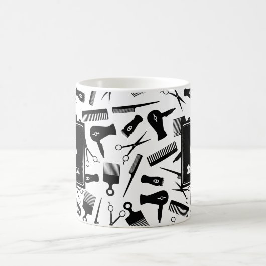 Monogrammed Zwart Wit Haar Tool Patroon Koffiemok (Center)