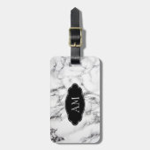 Monogrammed Zwart Wit Marmeren Steen Patroon Bagagelabel (Voorkant verticaal)